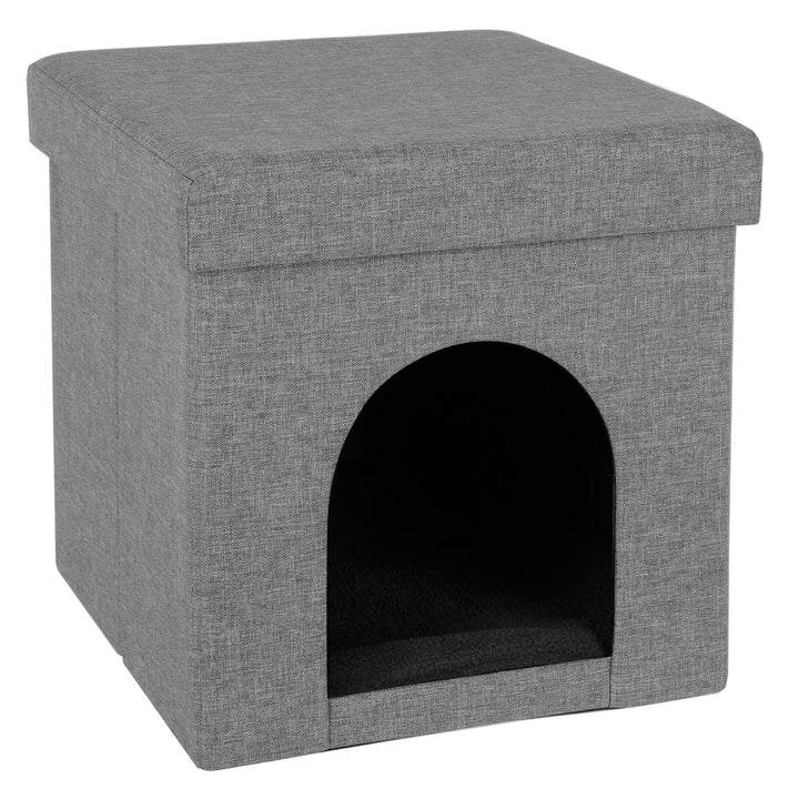 Grey Foldable Pet House Ottoman Seat Cat Dog Kennel Bed 38cm