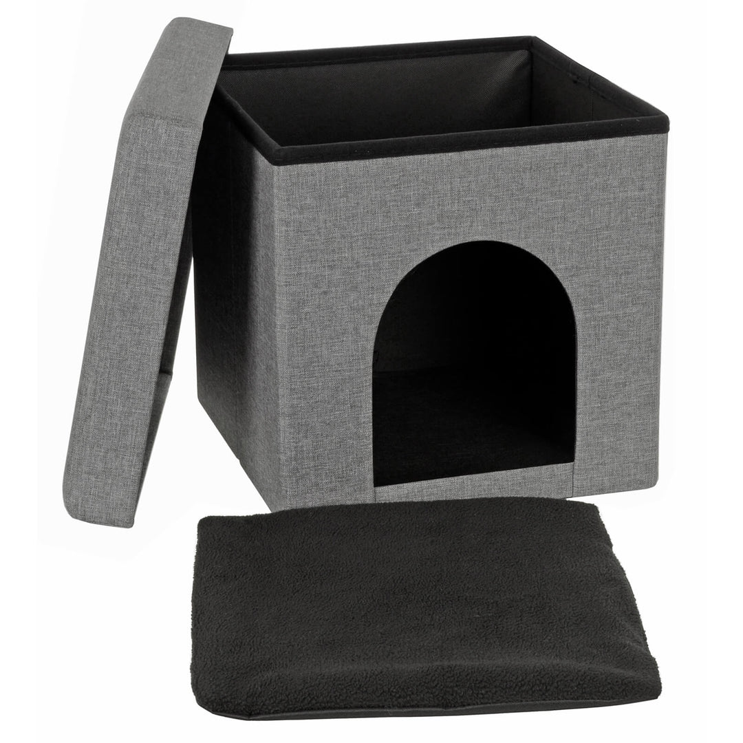 Grey Foldable Pet House Ottoman Seat Cat Dog Kennel Bed 38cm