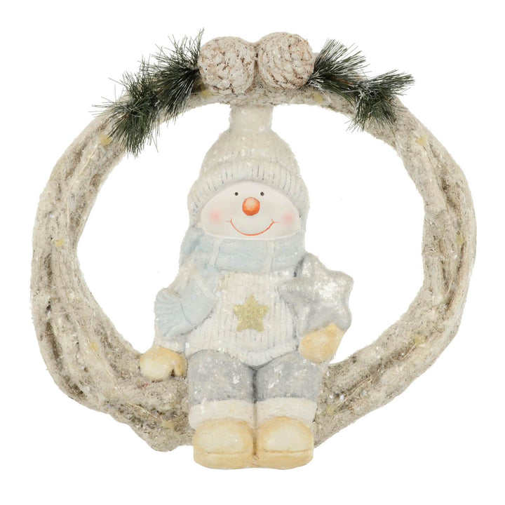 Light Up Christmas Figure On Wreath Ceramic Decoration 40cm