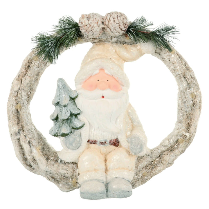 Light Up Christmas Figure On Wreath Ceramic Decoration 40cm