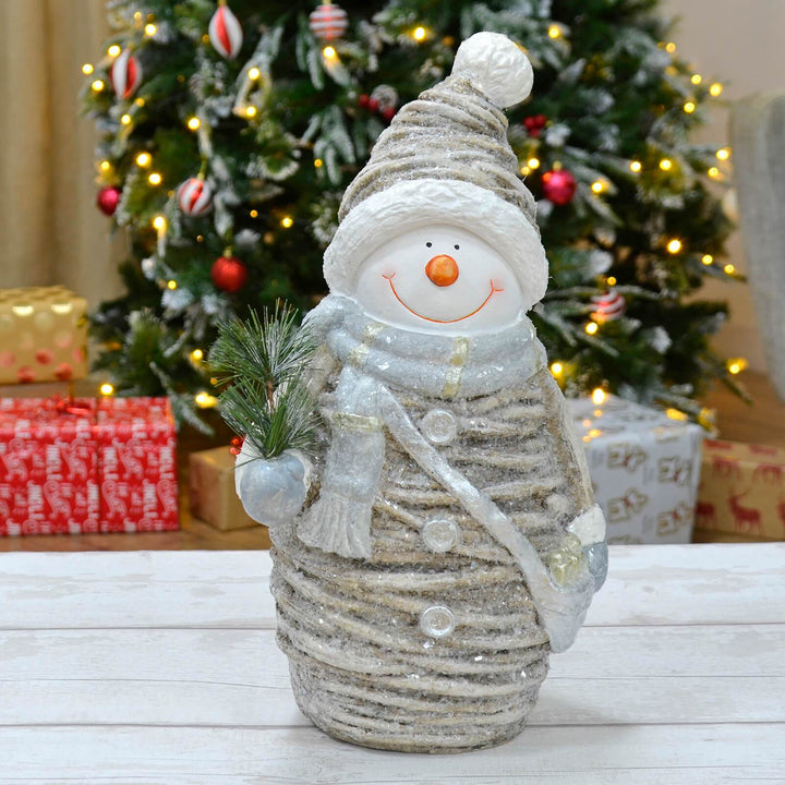 Christmas Figure Decoration Ceramic Pine Branch Rustic 45cm