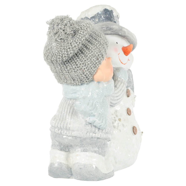 Light Up Christmas Decoration Snowman Child Ceramic Figure 37cm