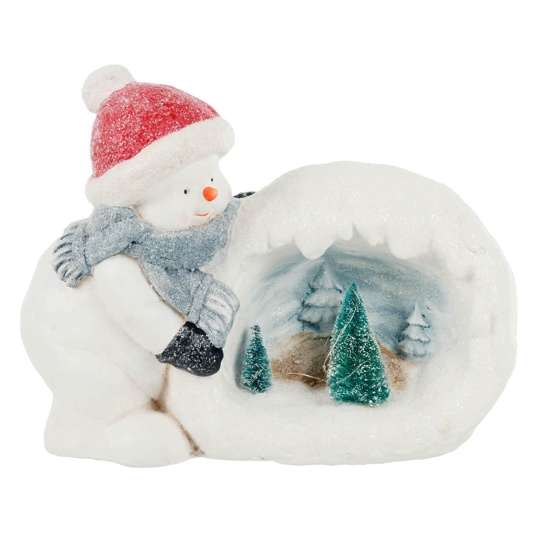 Large Light Up Snowball Christmas Decoration Snowman Ceramic 41cm