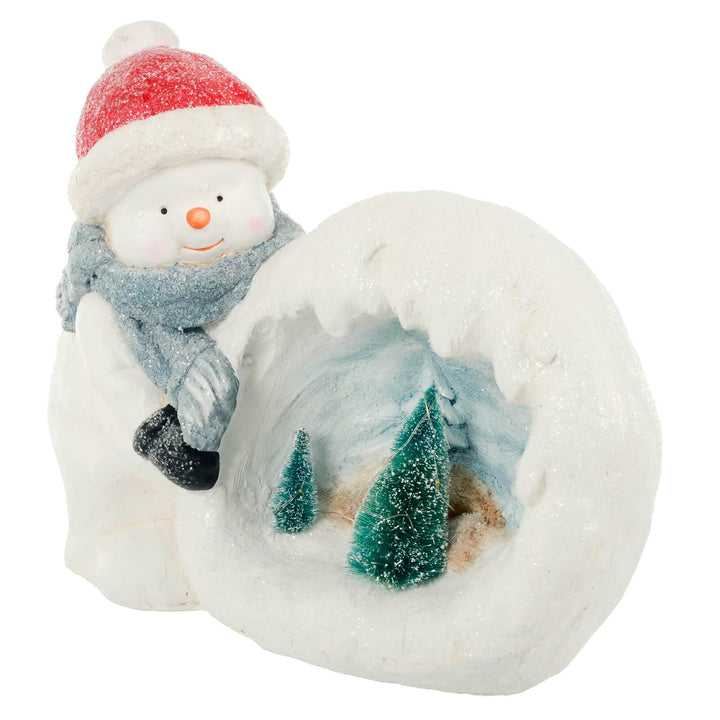 Large Light Up Snowball Christmas Decoration Snowman Ceramic 41cm