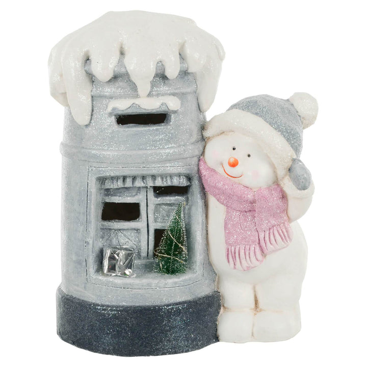 LED Post Box Light Up Christmas Decoration Snowman Ceramic 36cm