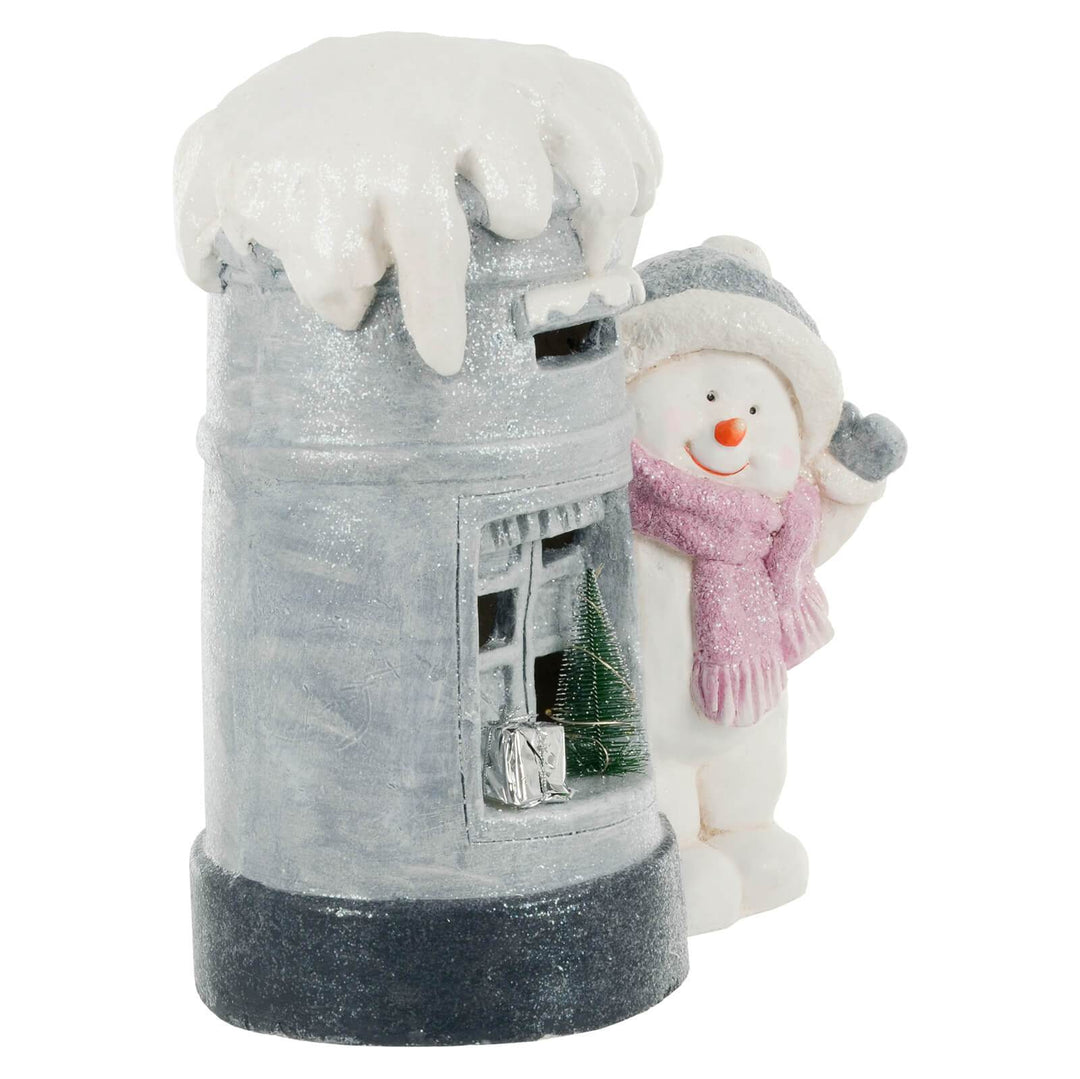 LED Post Box Light Up Christmas Decoration Snowman Ceramic 36cm