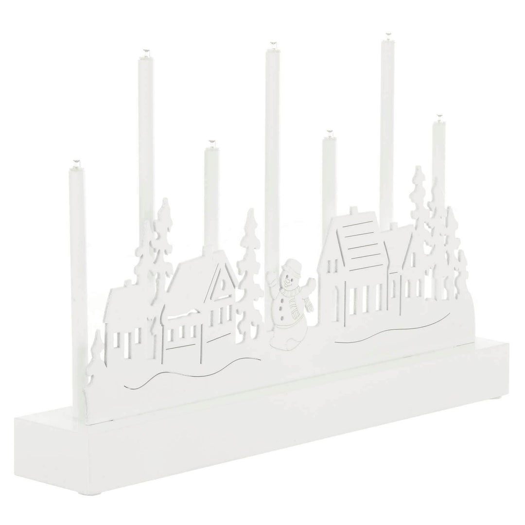 7 Light Christmas Candle Decoration White Silhouette Scene 32cm