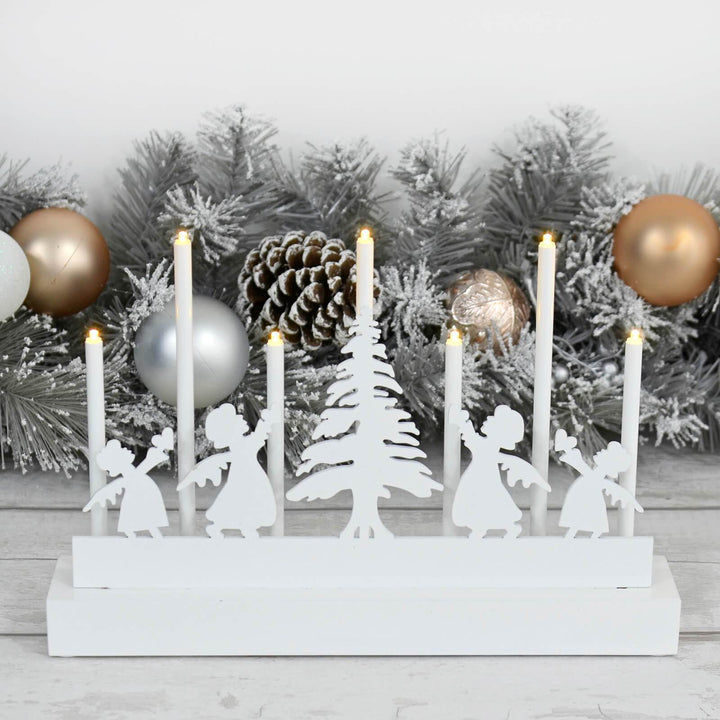 7 Light Christmas Candle Decoration White Silhouette Scene 32cm Angel