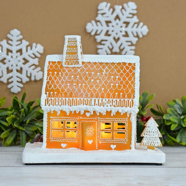 Light Up Gingerbread House Christmas Ornament Yellow LEDs 25cm