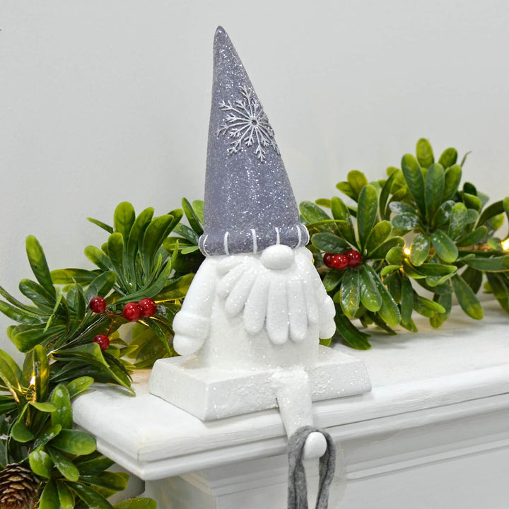 Novelty Gonk Christmas Stocking Hanger Santa Gnome Glitter Grey