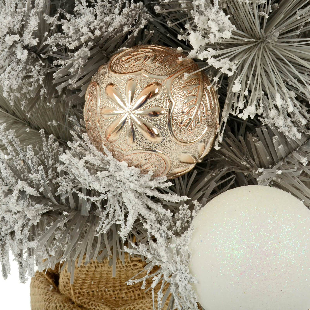 60cm Snowy Grey Xmas Mini Tree With Gold/Silver Decorations