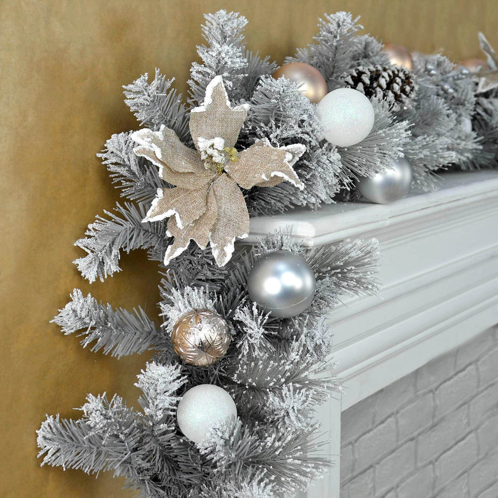 180cm Snowy Garland Grey with Gold/Silver Decorations