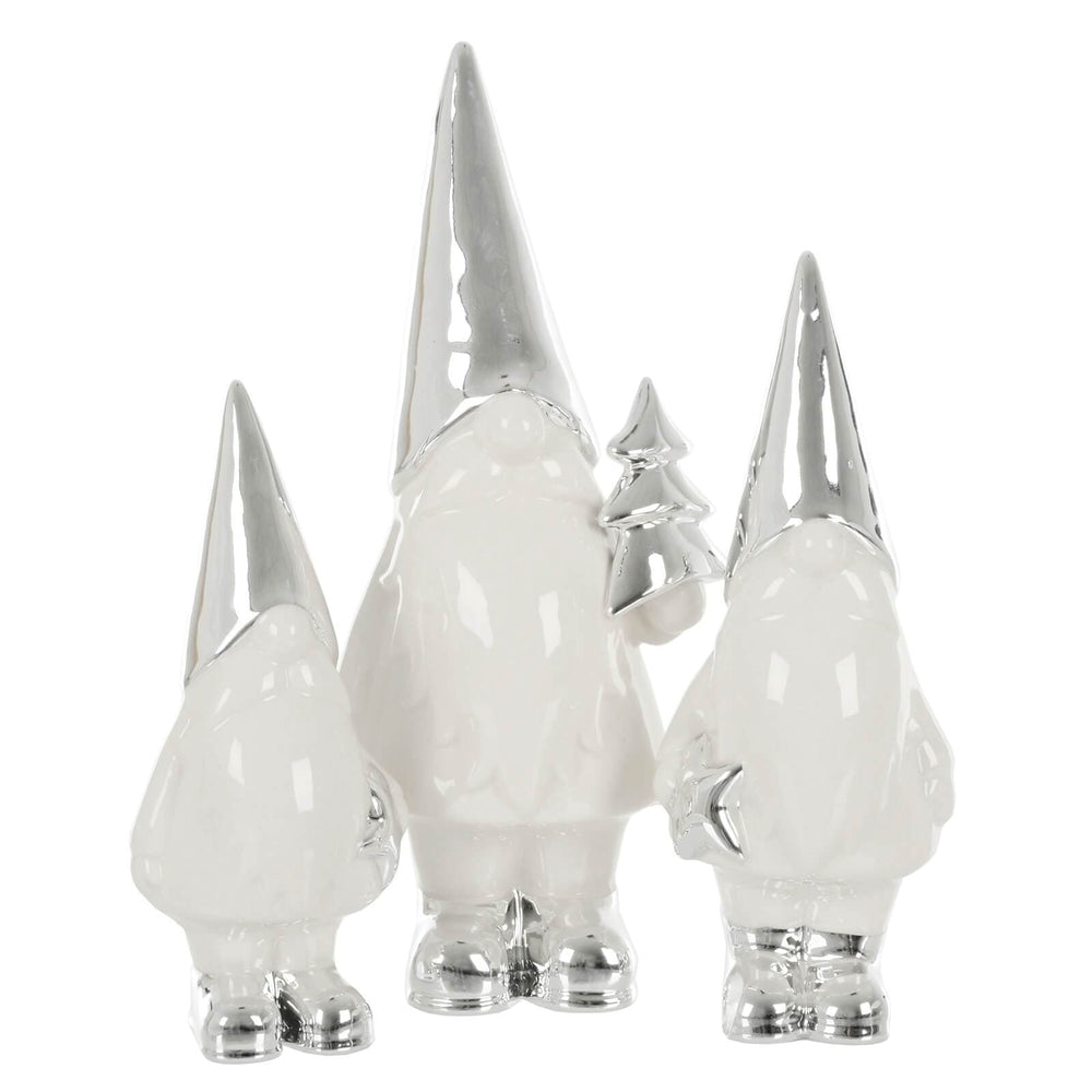 Set of 3 Santa Ornaments Ceramic White Silver Decorations 24cm