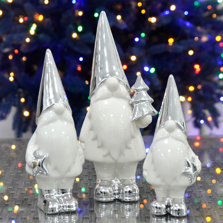 Set of 3 Santa Ornaments Ceramic White Silver Decorations 24cm