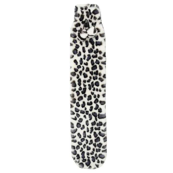 Long Hot Water Bottle Luxurious Faux Fur Animal Print Cover 72cm Snow Leopard