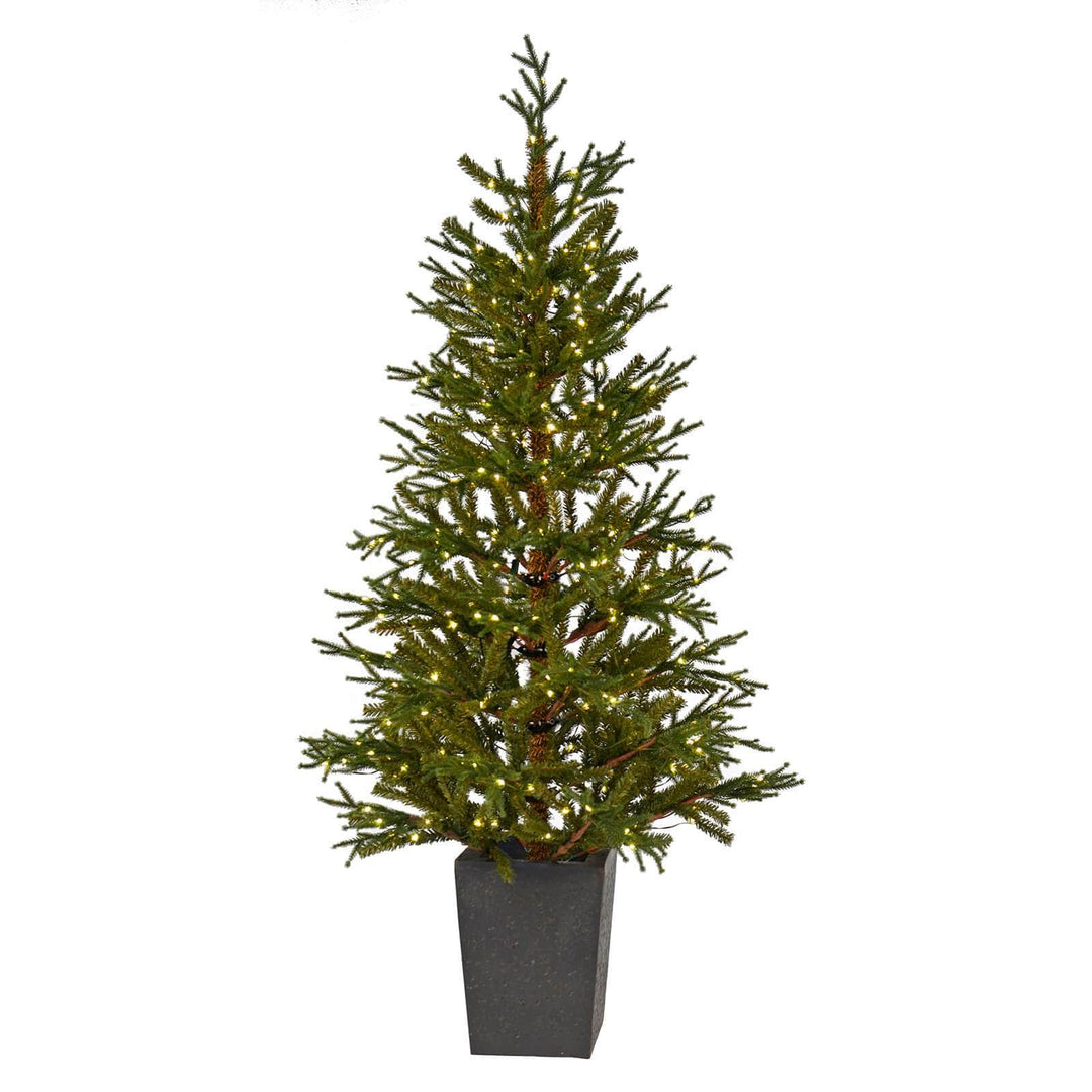 5ft Pre-Lit Green Potted Christmas Tree Warm White LED Lights