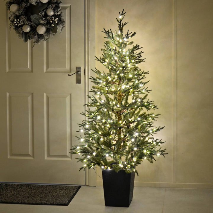 5ft Pre-Lit Green Potted Christmas Tree Warm White LED Lights