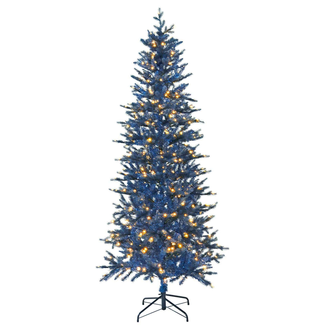 6ft 7ft Pre Lit Slim Navy Blue Christmas Tree Warm White Lights 6ft