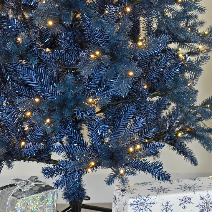 6ft 7ft Pre Lit Slim Navy Blue Christmas Tree Warm White Lights