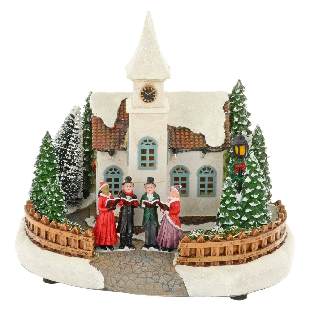 Christmas Church Choir Snow Scene Light Up Decoration 25cm