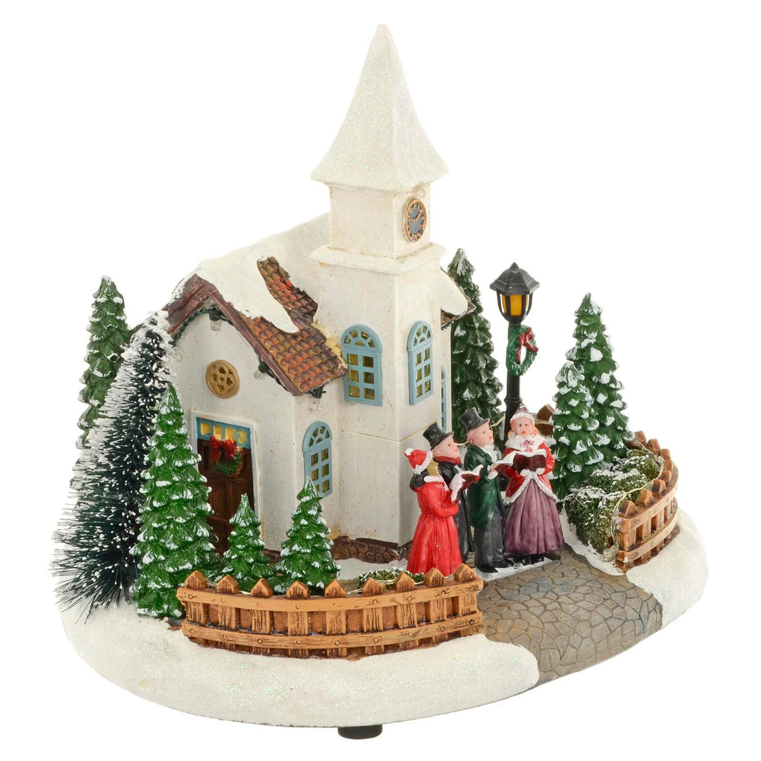 Christmas Church Choir Snow Scene Light Up Decoration 25cm