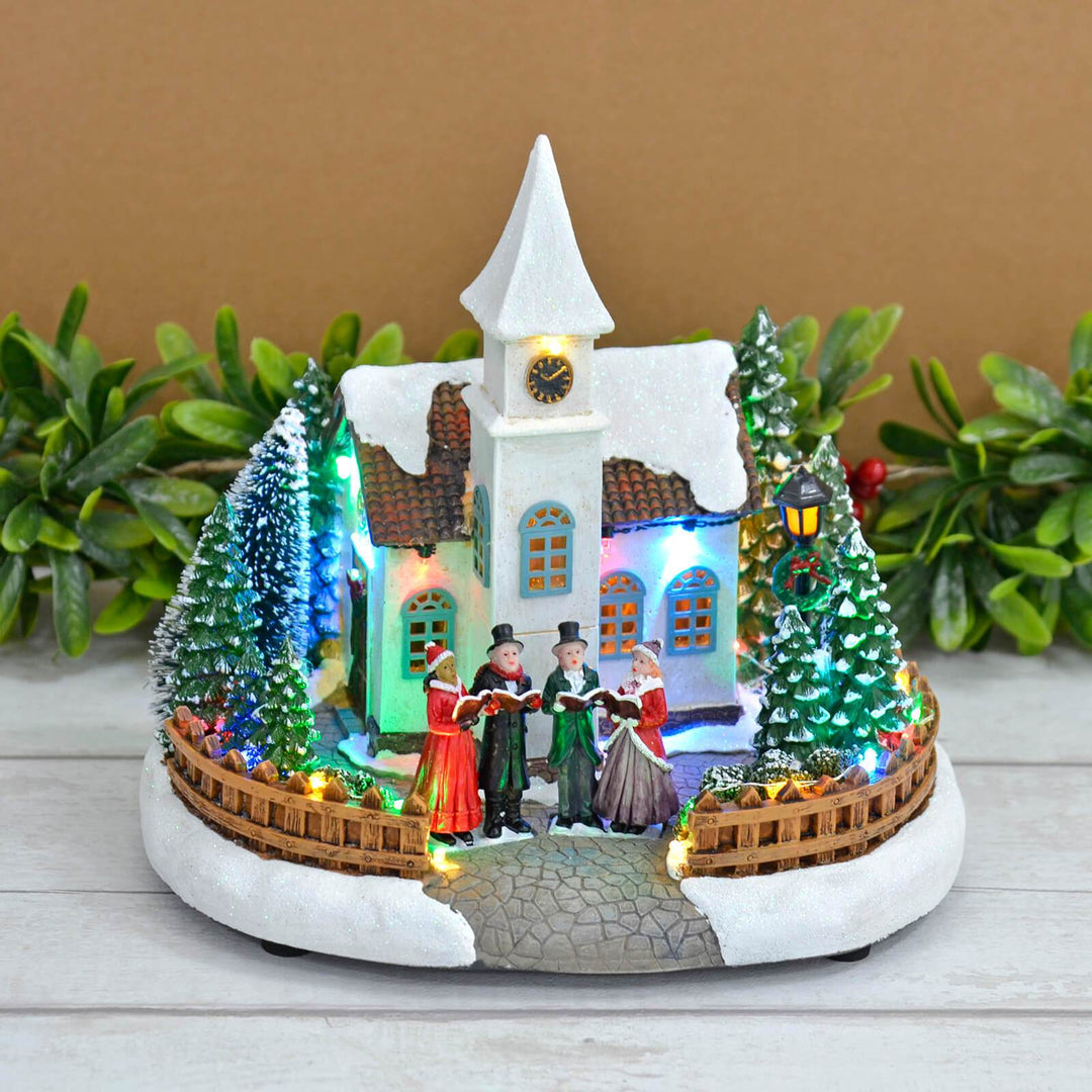 Christmas Church Choir Snow Scene Light Up Decoration 25cm