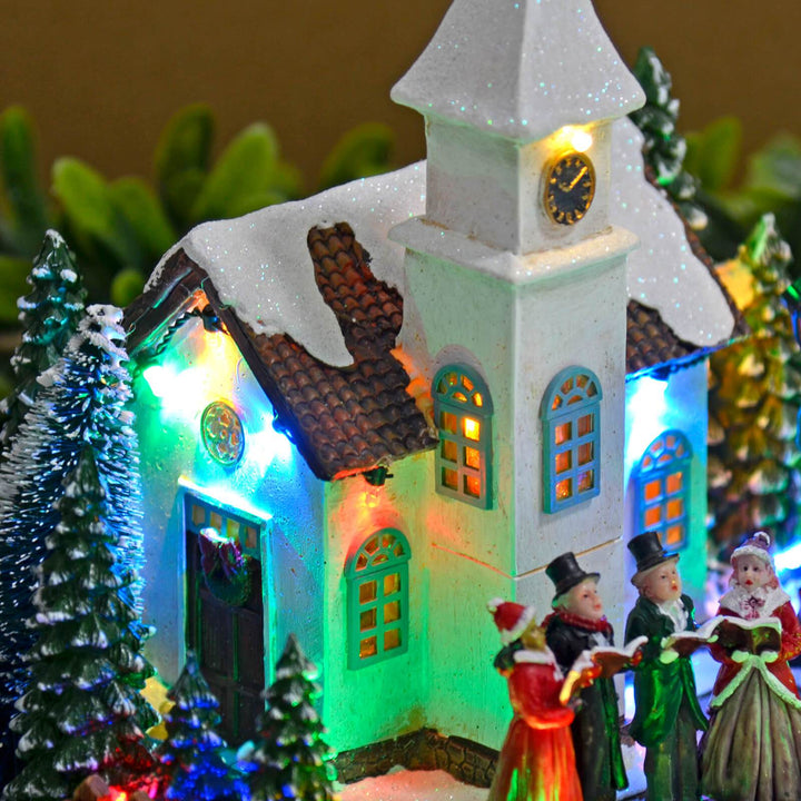 Christmas Church Choir Snow Scene Light Up Decoration 25cm