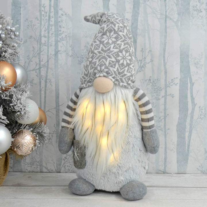 Light Up Fabric Gonk Grey White Christmas Decoration 50cm Boy