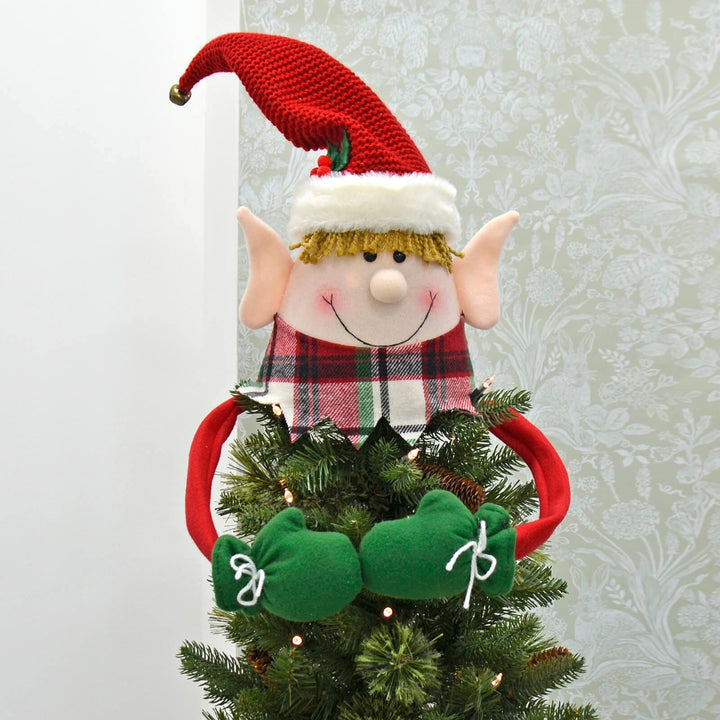 Novelty Christmas Tree Hugger Topper Bendy Arms Elf Santa Snowman Elf