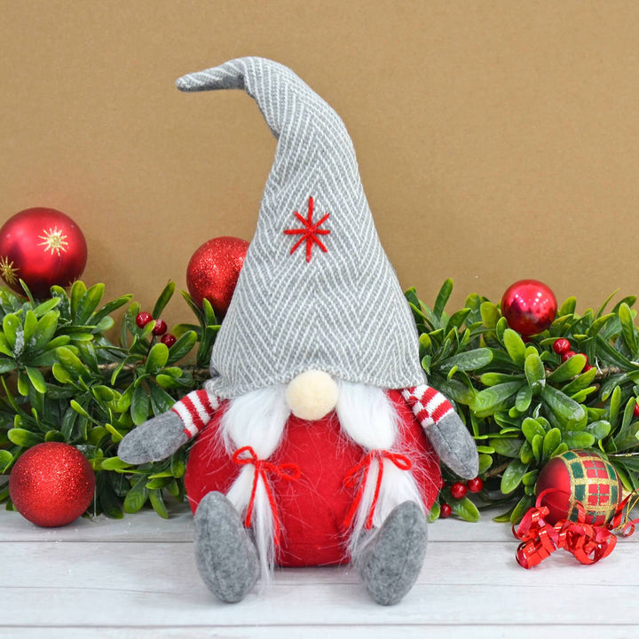 Sitting Gonk Fabric Christmas Figure Decoration Red Grey 38cm Girl