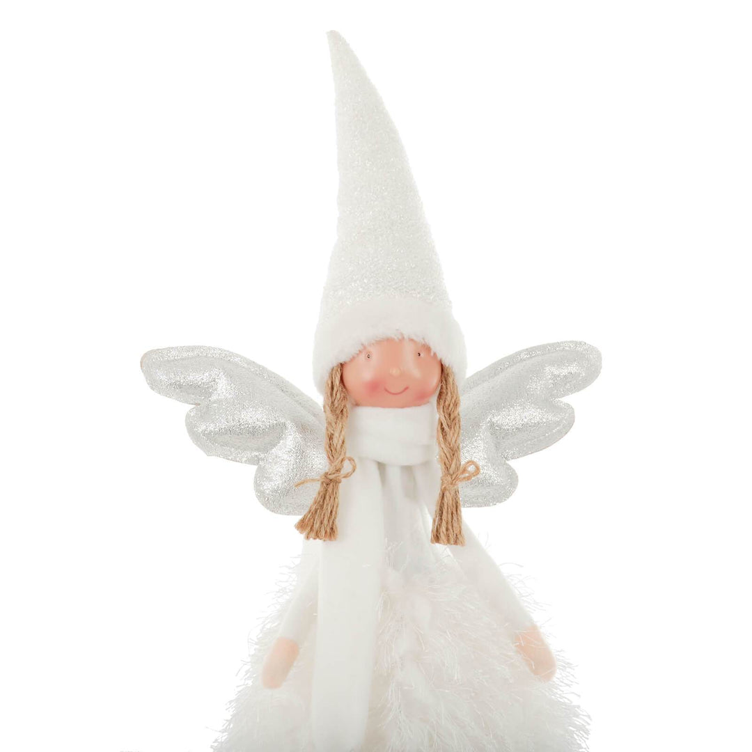 Fabric Christmas Tree Fairy Topper White Silver Long Robe 55cm