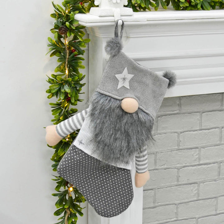 54cm Gonk Christmas Stocking Arms Beard Pom Poms Grey Red Grey