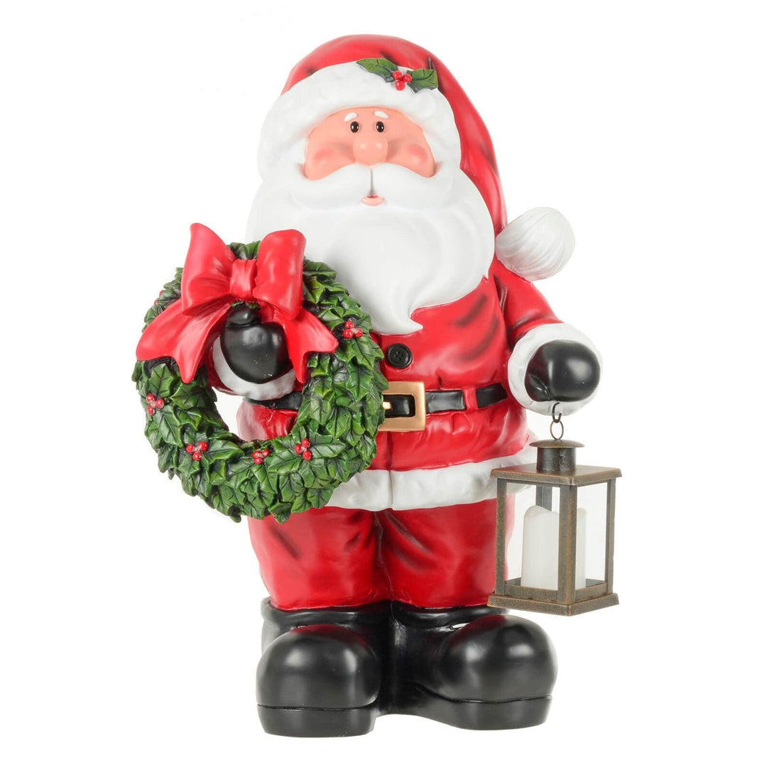 Large Light Up Santa Christmas Ornament With Lantern Wreath 64cm