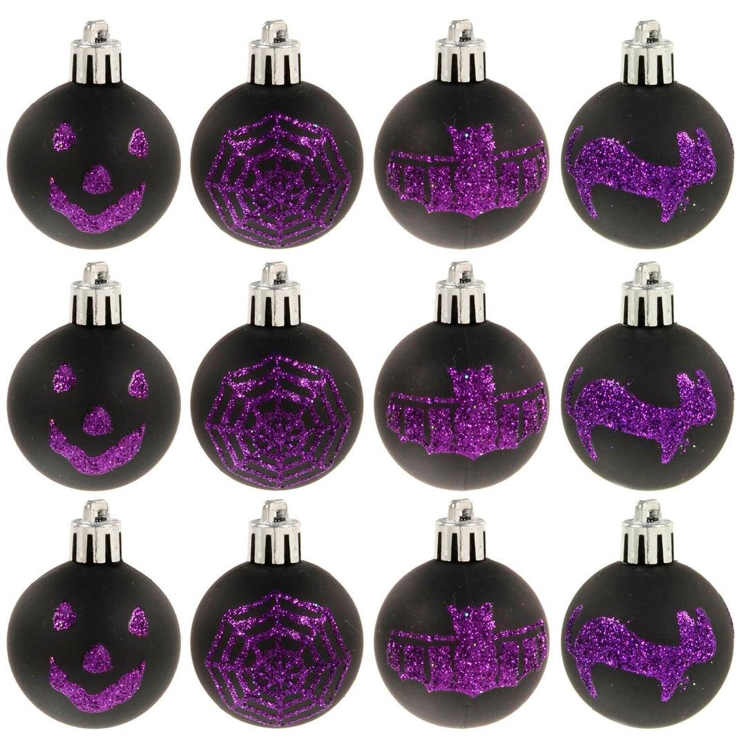 12pk Mini Halloween Decorative Baubles 4cm Black/Purple