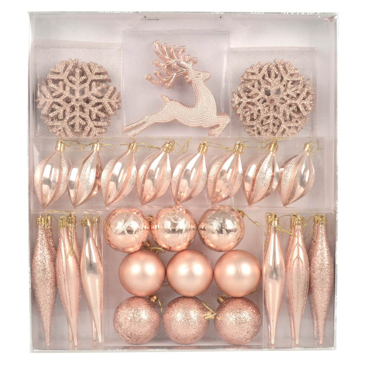 45pc Metallic Christmas Tree Decoration Set Mixed Baubles Rose Gold