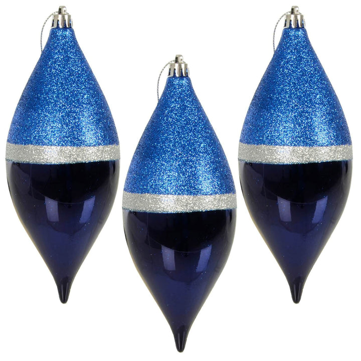 3pk Large Teardrop Christmas Tree Baubles 18cm Navy Silver