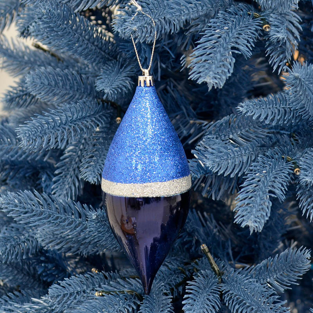 3pk Large Teardrop Christmas Tree Baubles 18cm Navy Silver