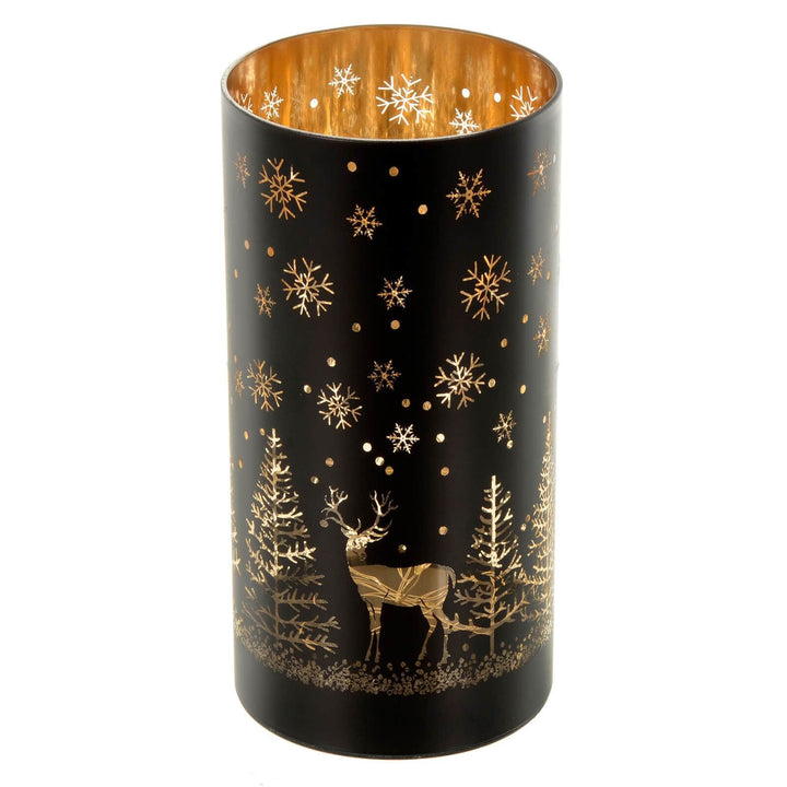 Christmas Cylinder Light Black Gold Decoration Glass 20cm