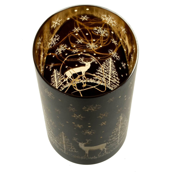 Christmas Cylinder Light Black Gold Decoration Glass 20cm