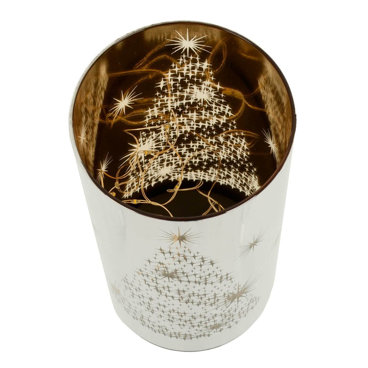 Christmas Cylinder Light Black Gold Decoration Glass 20cm