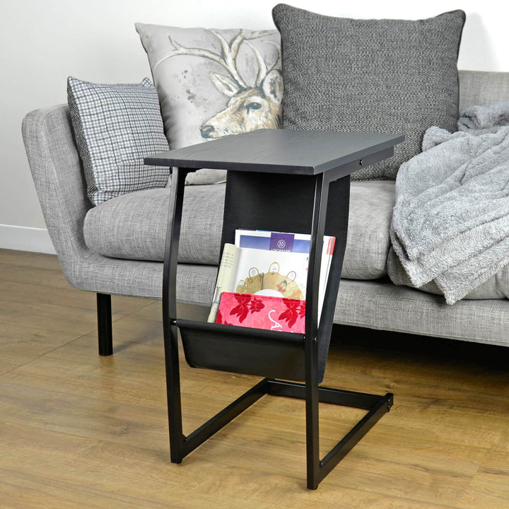 Side Table Magazine Rack Holder Coffee TV Dinner Black