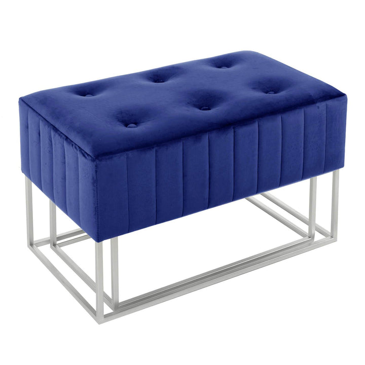 Set Of 2 Nesting Stools Velvet Padded Seats Silver Metal Legs Navy