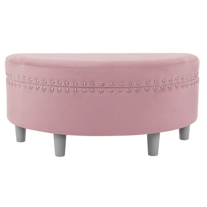 Half Moon Storage Ottoman Velvet Round Padded Seat Dusky Pink