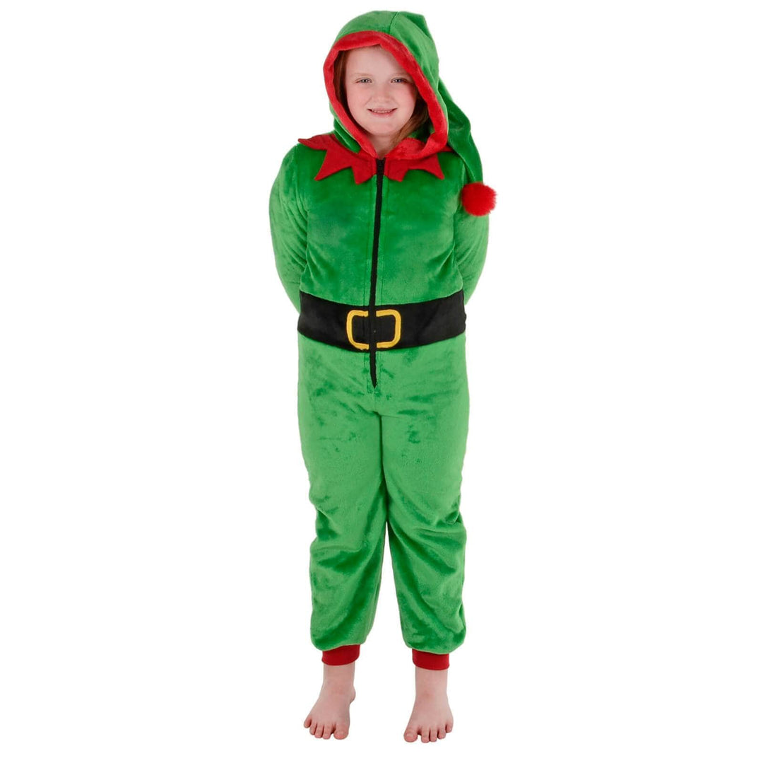 Kids All in One Elf Pyjama Suit Christmas Fleece Nightwear