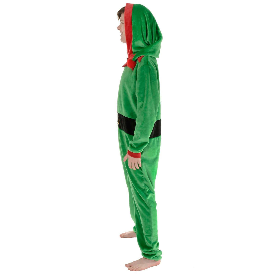 Mens All in One Elf Pyjama Suit Fleece Christmas Nightwear