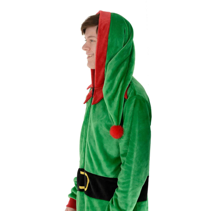 Mens All in One Elf Pyjama Suit Fleece Christmas Nightwear