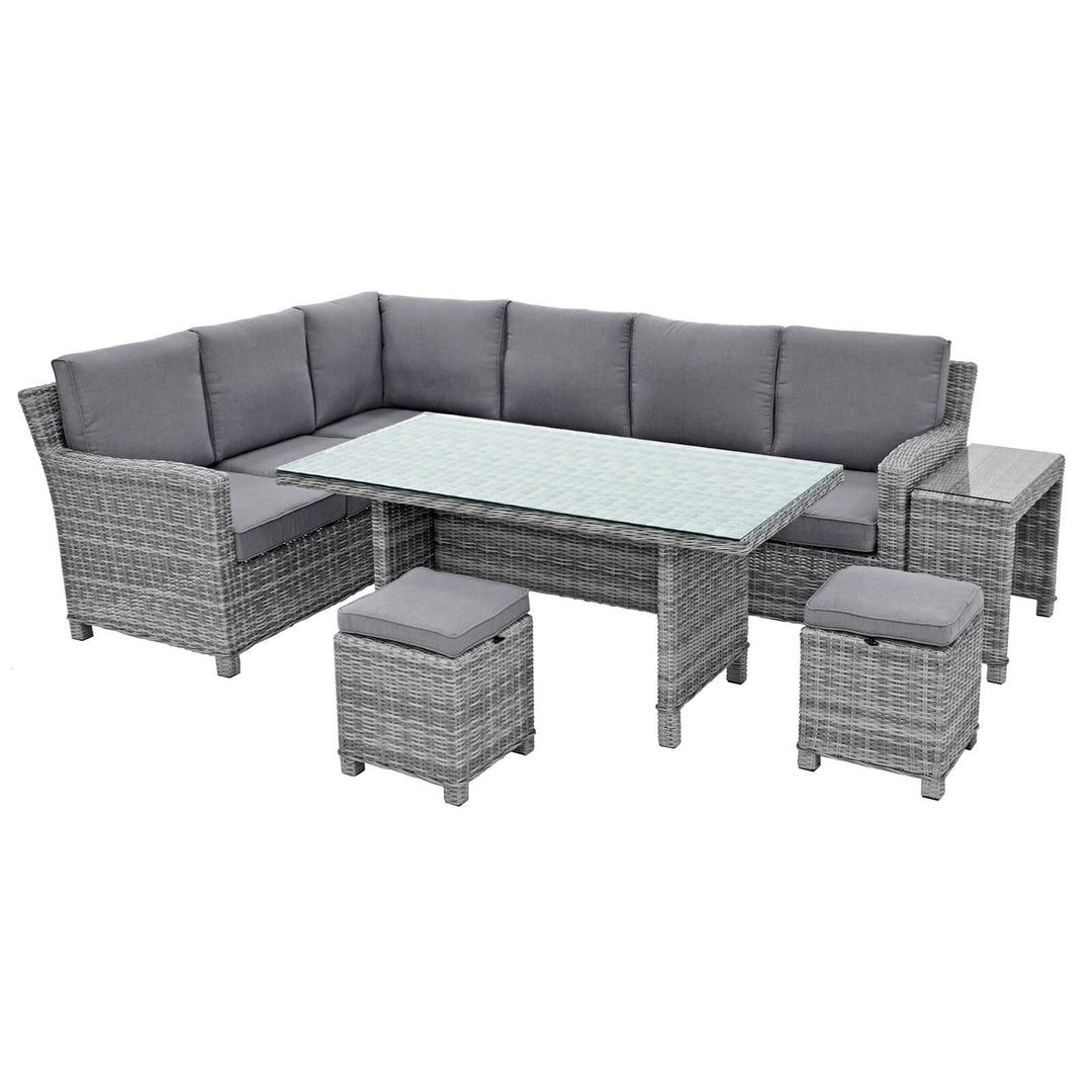 Havana Garden Dining Set Grey Rattan 3 Seater Sofas Table Stools