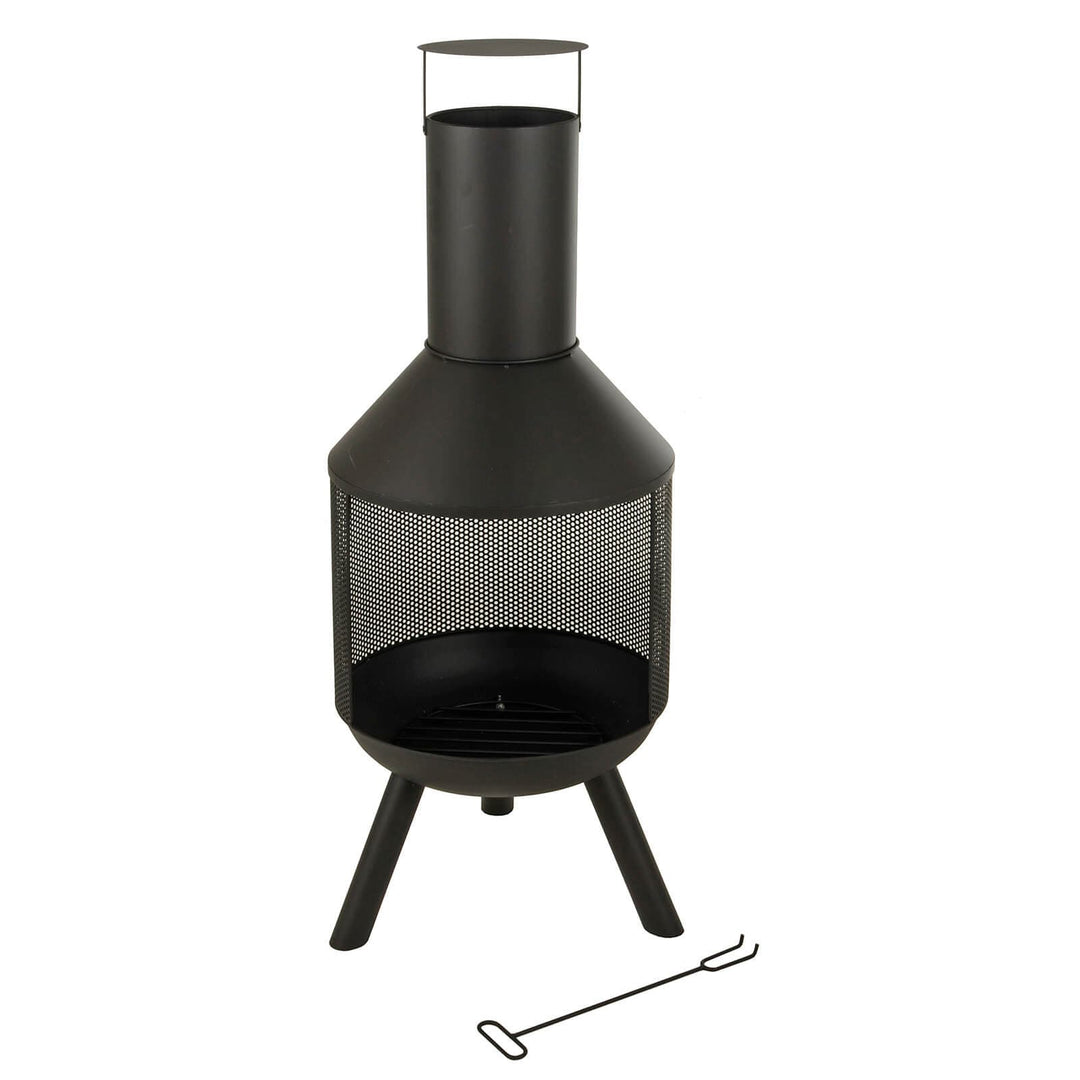 Vatra Wood Burning Fire Pit Chimney Patio Heater Black