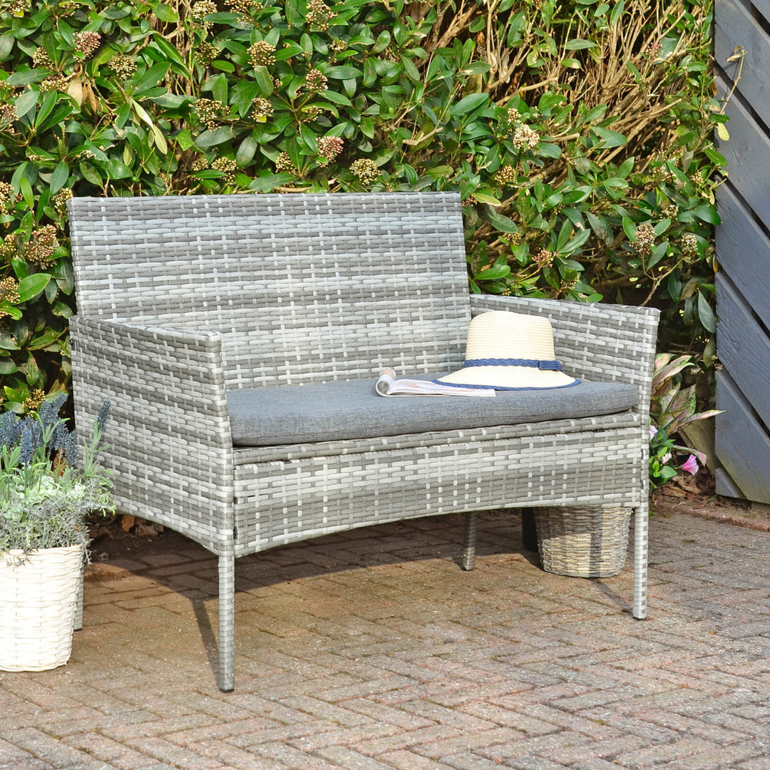 Garden Bench 2 Seat Grey Rattan Outdoor Furniture Azuma