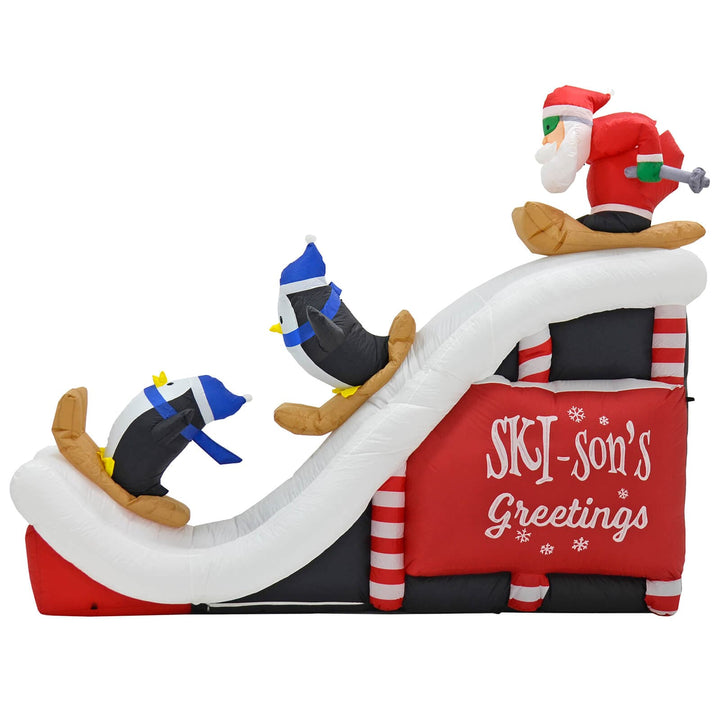 9ft LED Inflatable Santa Ski Jump Penguins Christmas Decoration